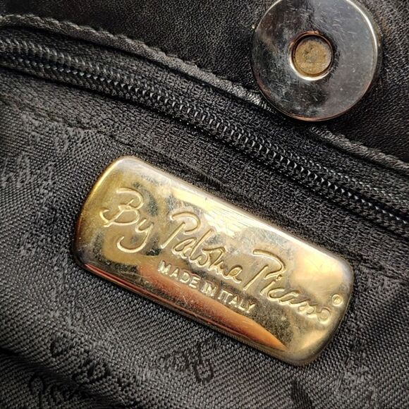 Paloma Picasso Vintage Black Leather Tote Bag Purse   w/Gold Accents - Picture 13 of 15